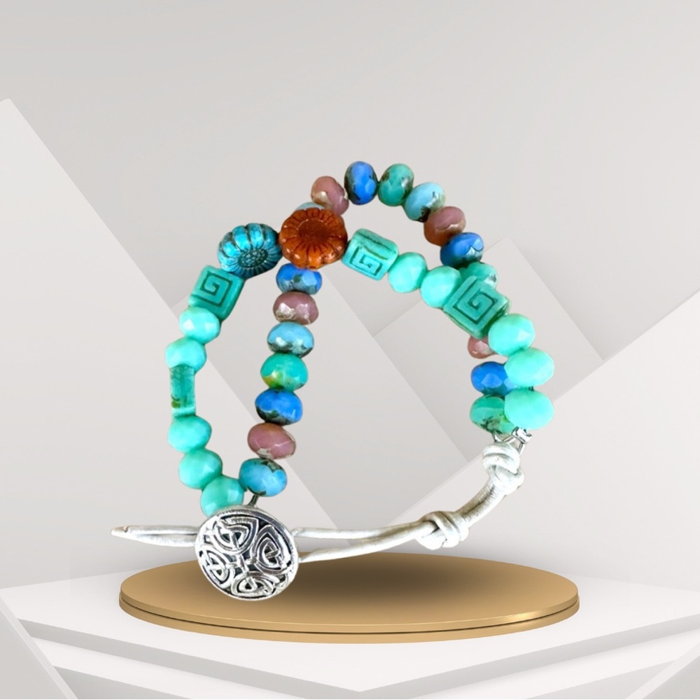 Hand crafted bohemian beaded bracelet blue beads handmade